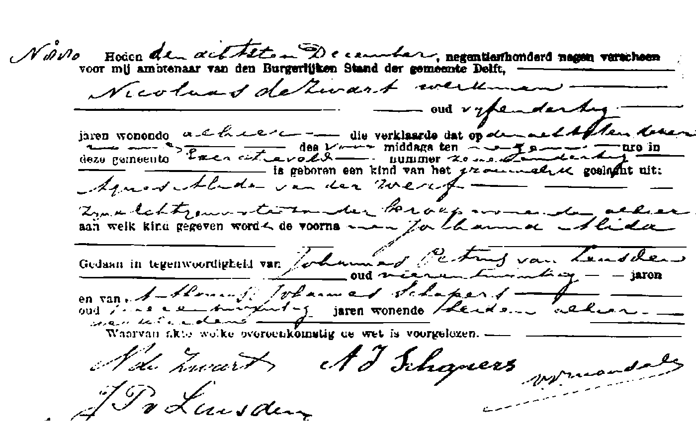 1909 Geboorte register 880 Johanna bij de gemeente Delft